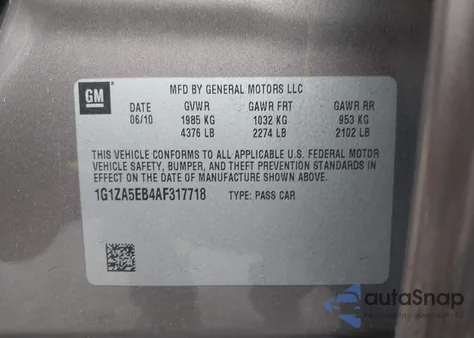 2010 Chevrolet Malibu Ls from USA, damaged, VIN 1G1ZA5EB4AF317718